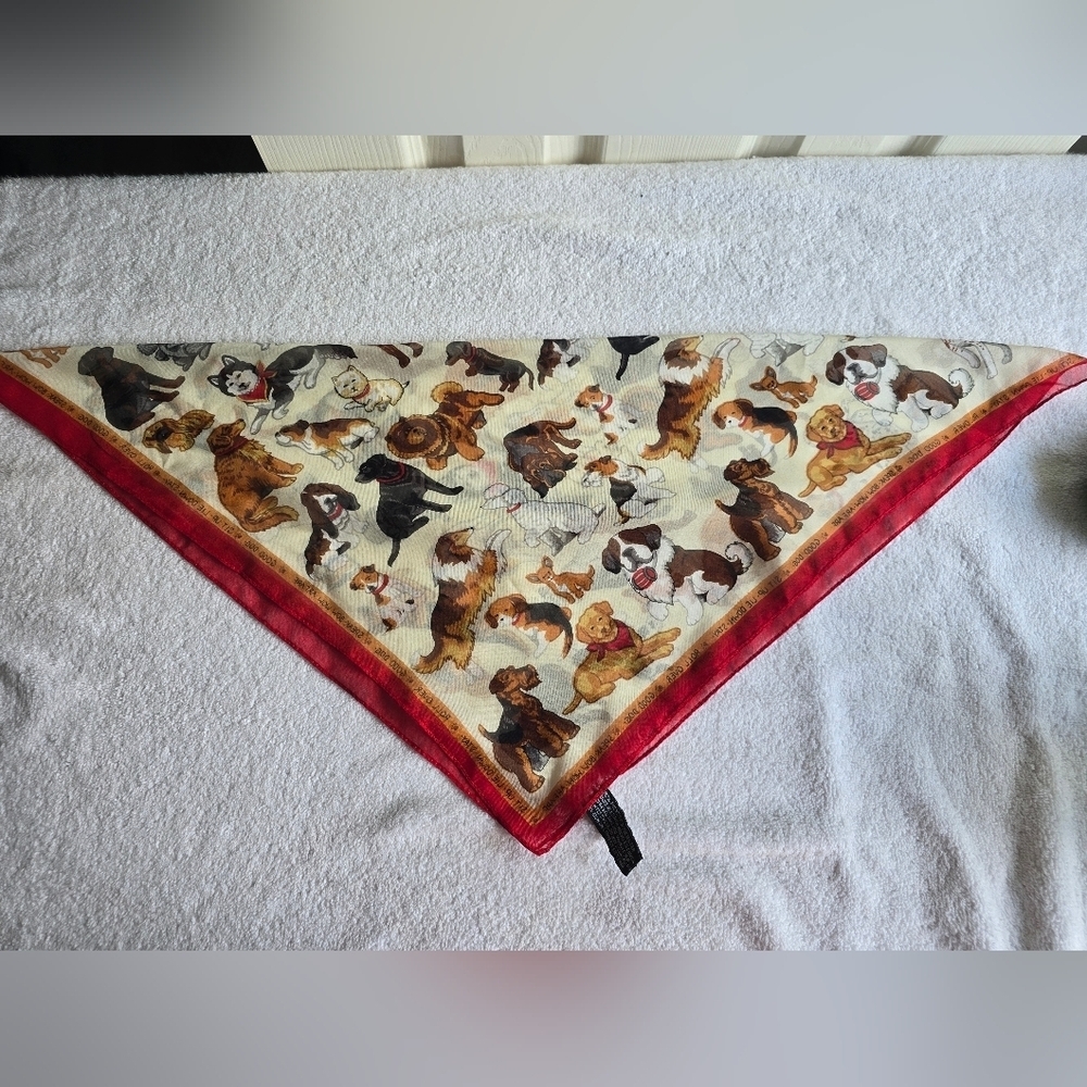 Dog Patterned Scarf with Red Border - Picture 5 of 7